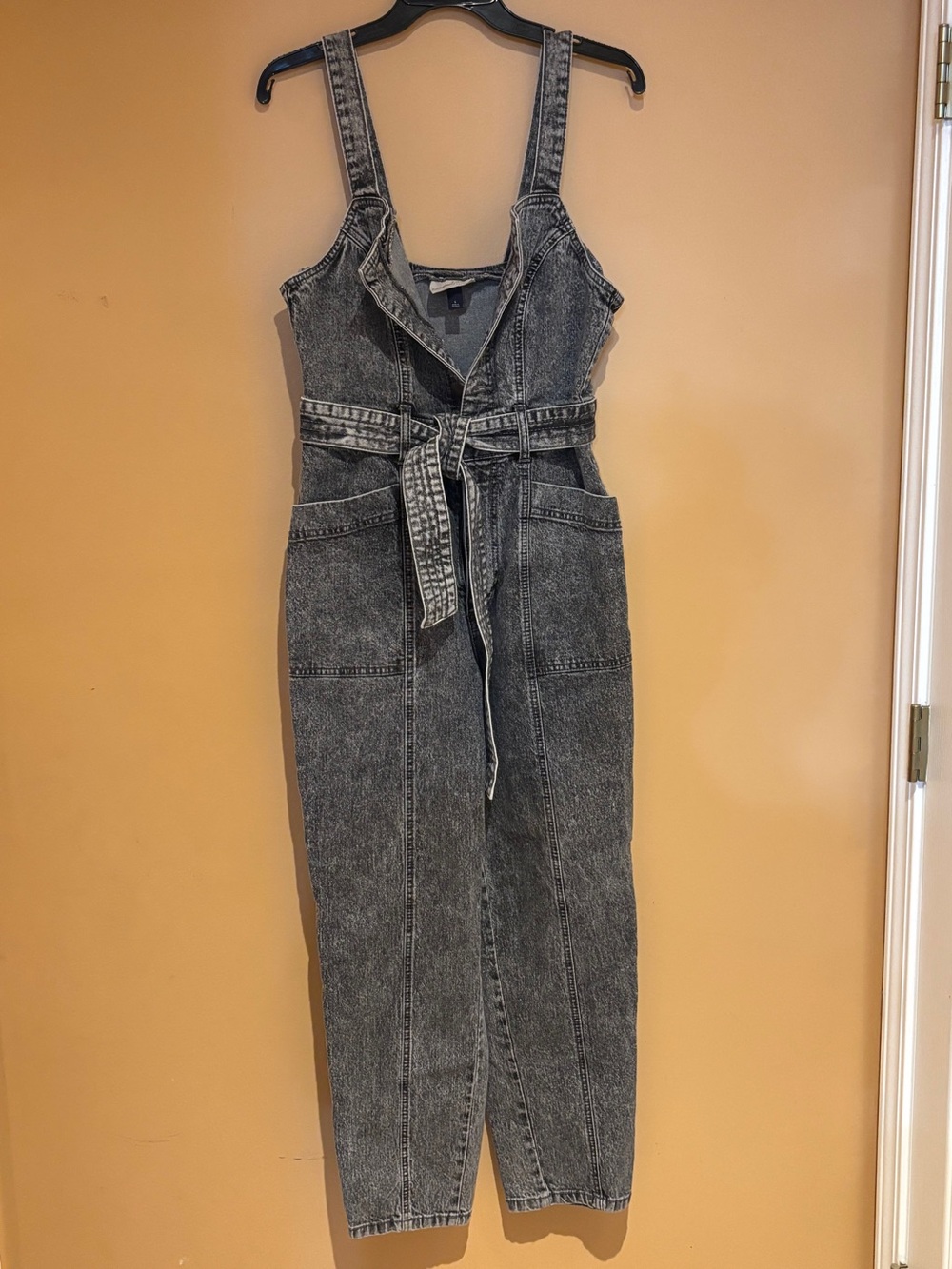 Universal Thread Black-Grey Acid Wash Denim Jumpsuit